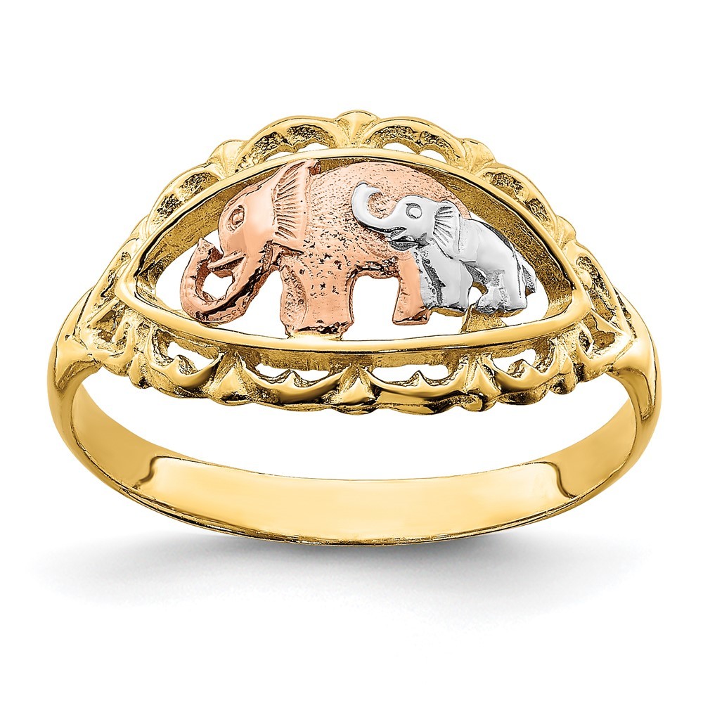 14k Two-Tone Genuine Gold w/White Rhodium Two Elephants Ring